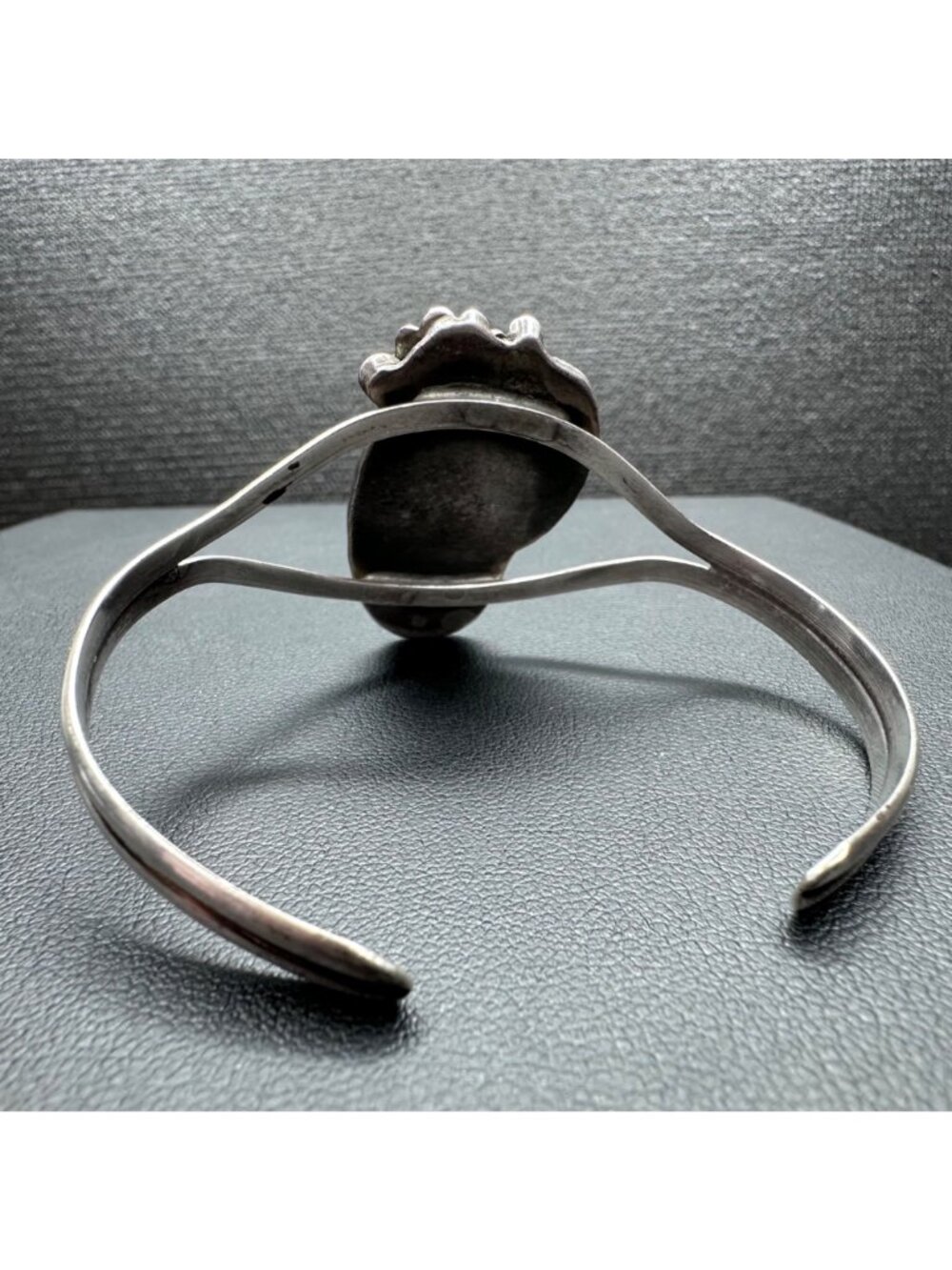 Sterling Silver Oval Onyx Feather Turquoise Accent Cuff Bracelet Vintage Sz 5.5 - Picture 5 of 16